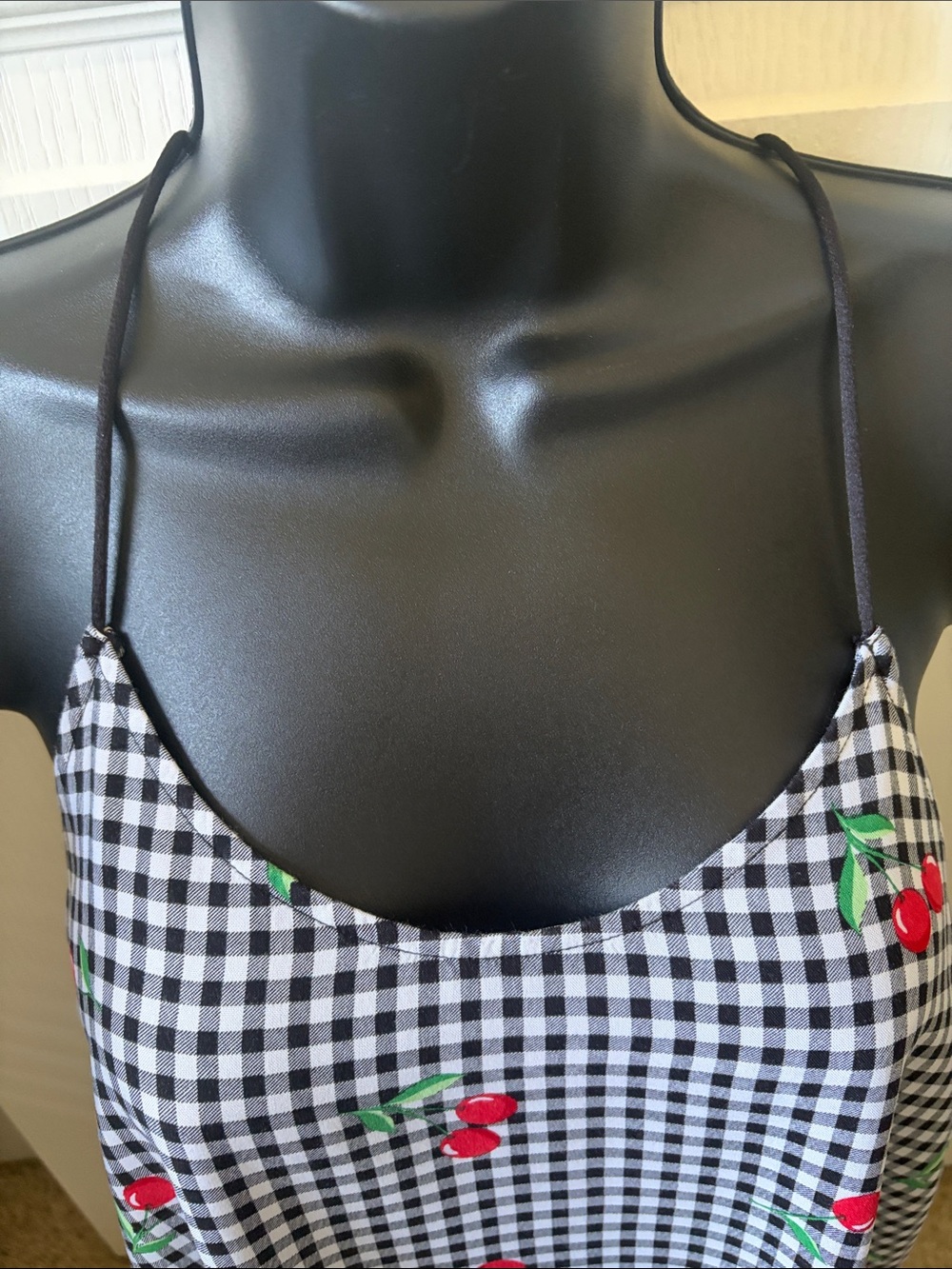 No Boundaries Black & White Gingham Cherry Print Cami
